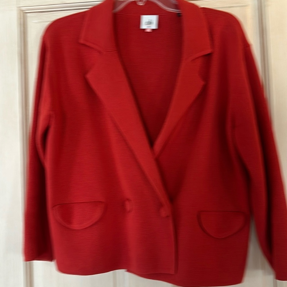 Cropped red sweater knit jacket. Hand wash